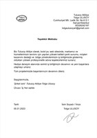 "Tulusoy Atölye - Seramik, Resim ve Heykel Atölyesi"den teşekkür mektubu