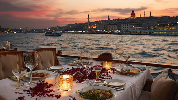 İki Kişi için Boğazda Teknede Akşam Yemeği İki Kişi için Boğazda Teknede Akşam Yemeği