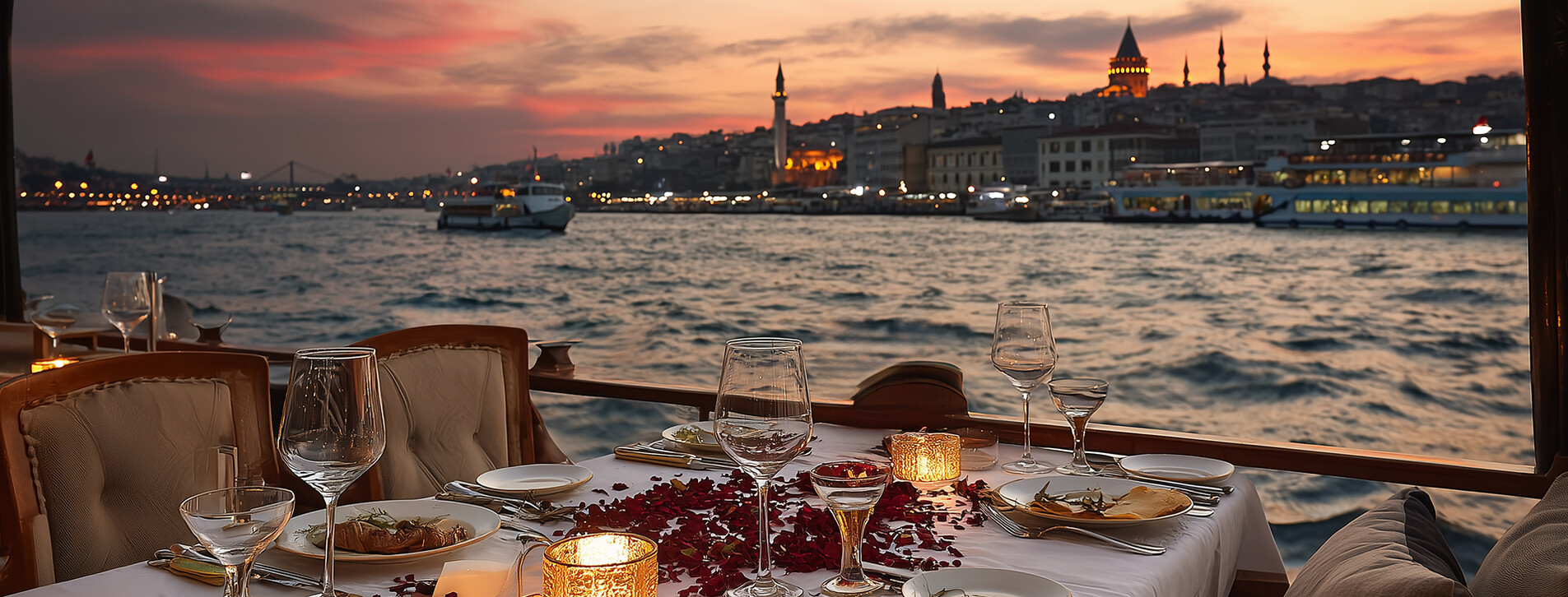 Fotoğraf 1 - İki Kişi için Boğazda Teknede Akşam Yemeği